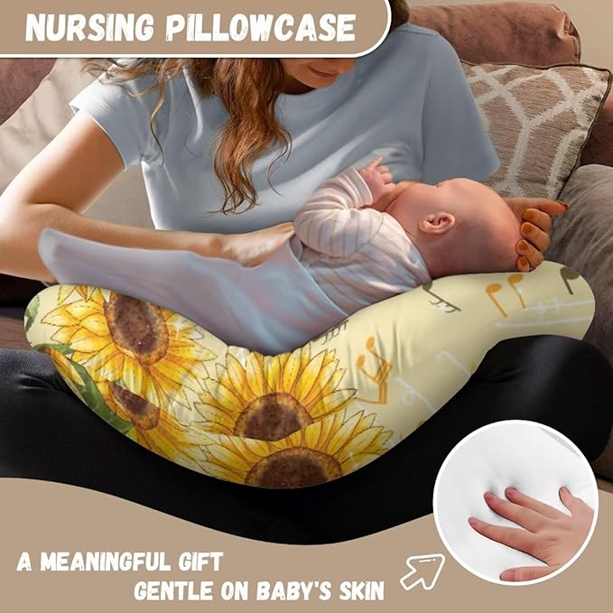Forchrinse Bee Sunflower Print Nursing Pillow Cover for Baby Girls Boys Soft Cute Pattern Nursing Pillow Cover Slipcover for Breastfeeding