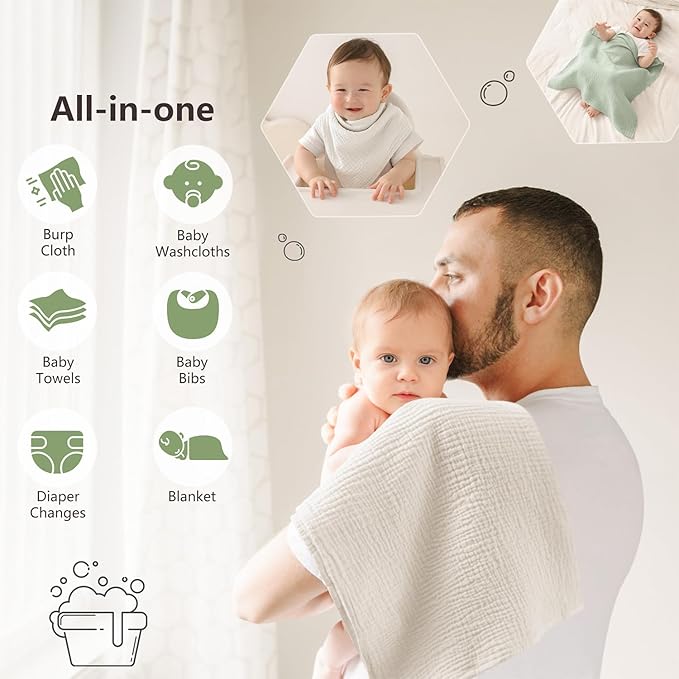Susurration Muslin Burp Cloths 24x24 Inches Ultra Soft 100% Cotton, 4 or 7 Pack Baby Washcloths for Newborn, Absorbent Burp Rags & Swaddle Blankets