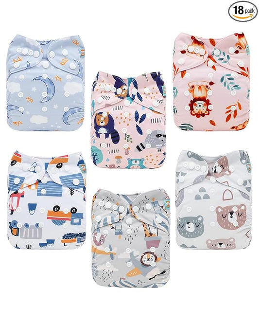 ALVABABY Baby Cloth Diapers 6 Pack with 12 Inserts Cloth Diaper Covers Adjustable Washable Reusable for Baby Girls and Boys 6DM119A