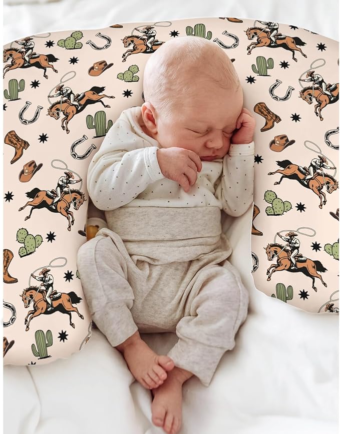 Country Western Nursing Pillow Covers for Boy Girl Cowboy Hat Boots Horse Cactus Nursing Pillow Slipcovers for Breastfeeding Pillows Wild West Desert Soft Stretchy Removable Covers for Newborn Infant