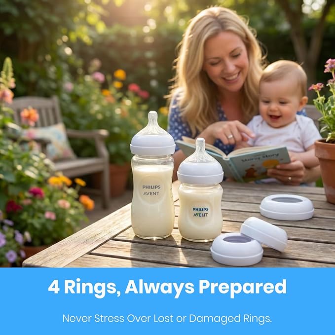 Replacement Nipple Collar Rings Compatible with Philips Avent Natural Baby Bottles, Fits 4oz, 9oz, 11oz Plastic & Glass, BPA-Free, Secure Latch, Leak-Proof Screw Cap Ring, 4-Pack