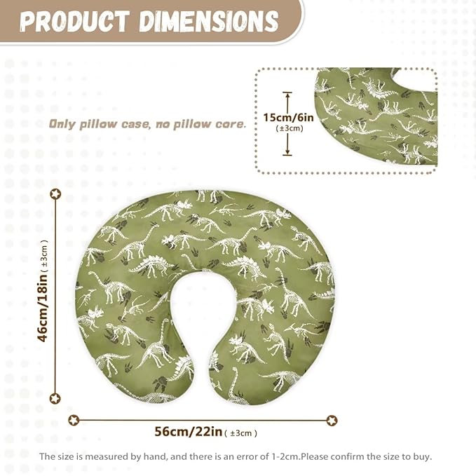 Jeiento Green Dinosaur Breastfeeding Pillow Covers Soft Comfort Dinosaur Nursing Pillow Case Stretchy Removable Slipcover for Newborn Boys Girls,Bottle Feeding,Cover Only