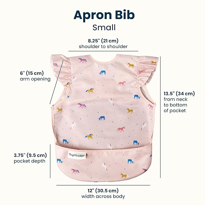 Tiny Twinkle Mess Proof Baby Bib for Girls | Waterproof Toddler Bib for Eating | Baby Apron for Feeding | Machine Washable | Perfect Shower Gift (Unicorn Confetti, 6–24M)