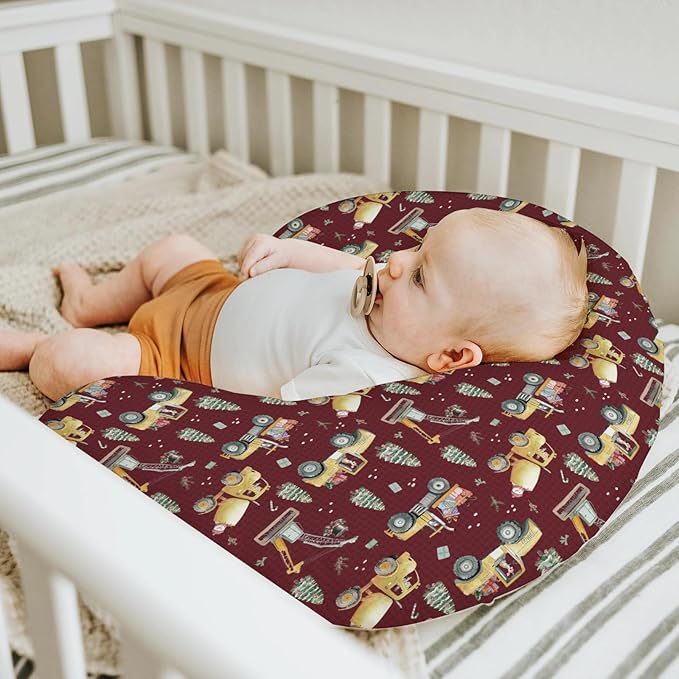 Red Christmas Construction Trucks Baby Nursing Pillow Covers for Boy Girl Dump Truck Excavator Animals Gifts Nursing Pillowcase for Breastfeeding Pillows Winter Holiday Soft Stretchy Slipcovers