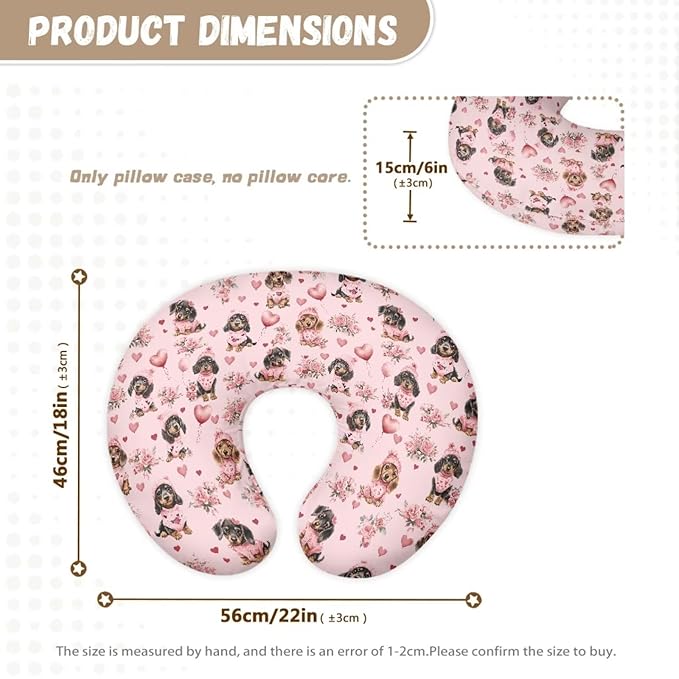 Jeiento Pink Love Heart Dachshund Dogs Nursing Pillow Covers Cute Cartoon Nursing Pillow Cover Slipcover Comfortable Pillowcase for Breastfeeding and Bottle Feeding