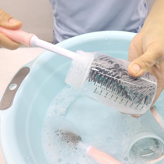 Silicone Cleaning Brush, 12" Long Handle Water Bottle Cleaner for Baby, Sports, Vase, Glassware, and Smaller Diameter Openings