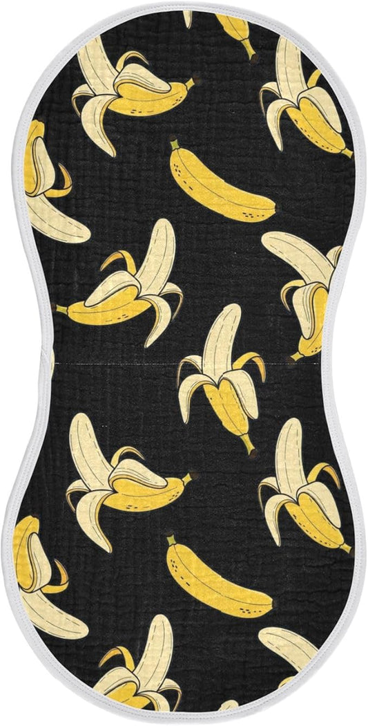 1 Pack Muslin Burp Cloths Cartoon Banana Black Print Cotton Baby Burp Cloths Absorbent Soft Burping Cloth Washcloths for Newborn Babies 22x11 Inch