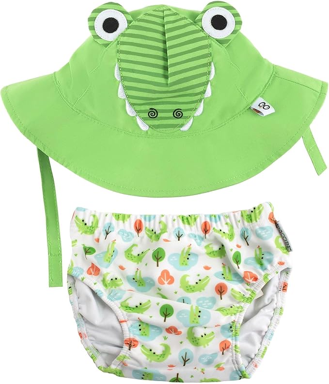 ZOOCCHINI Baby & Toddler Sun Hat & Reusable Swim Diaper Set, UPF 50+ Protection, Chlorine and Salt Water Resistant for Beach and Pool