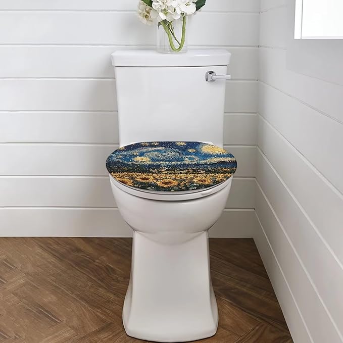 Toilet Lid Cover Starry Night Flannel Fabric Toilet Cover for Bathroom Decor Stretch Washable Suitable for Home School Hotel Dormitory Apartment，Bathroom accessories