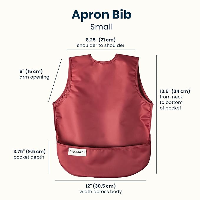 Tiny Twinkle Mess Proof Baby Bibs | 2 Pack Waterproof Toddler Bib for Eating | Baby Apron for Feeding, Machine Washable, Perfect Shower Gift (Rose Burgundy, 6–24M)