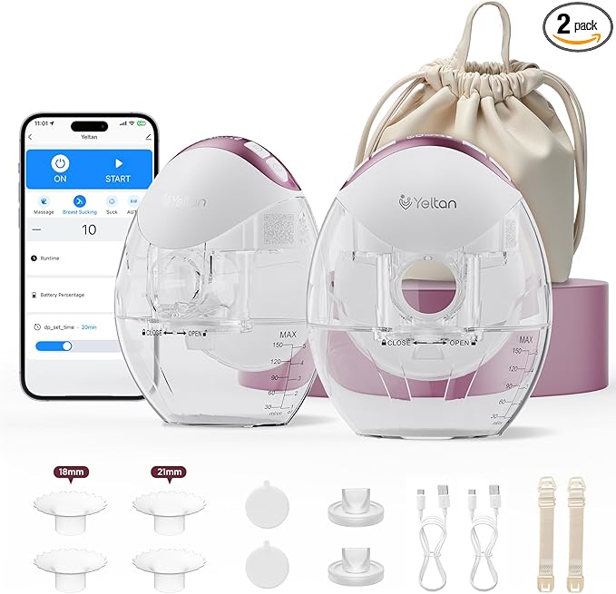 Wearable Breast Pump: Hands-Free Wireless Pump with App Control, 4 Modes & 12 Levels, BPA-Free 150ml Collector, Memory Function, 2-Pack Portable Breastfeeding Pump, Rose Gold