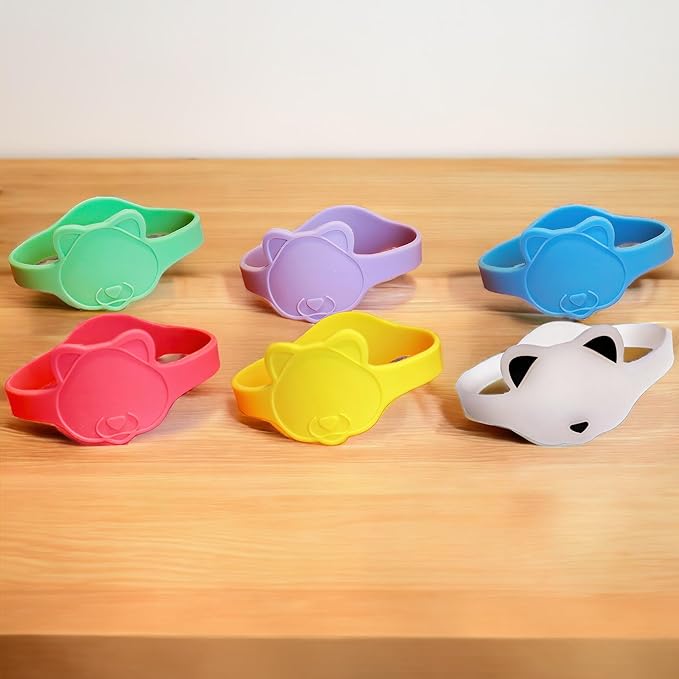 Silicone Baby Bottle Labels for Daycare, Home, and Travel Organization, Fits Small Water Tumblers, Sippy Cups, Snack Containers, and Food Jars, Cute Animal Shapes, Includes Waterproof Marker