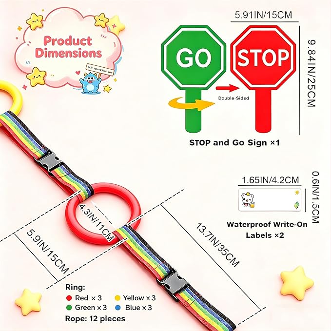 Walking Rope for Preschool - 12-Ring with Detachable Safety Line | Walking Line with Handle - Ease Teachers' Workload Efficiently| Safe Lineup & Play & Educational Aids