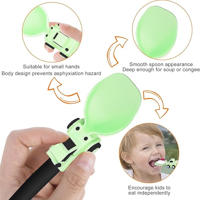 Deinyi Construction Toddler Utensils - Toddler Forks and Spoons - Kids Construction Toys Utensils - Forks and Spoons Silverware Set - Easter Birthday for 1 2 3 4 5 year old, Green