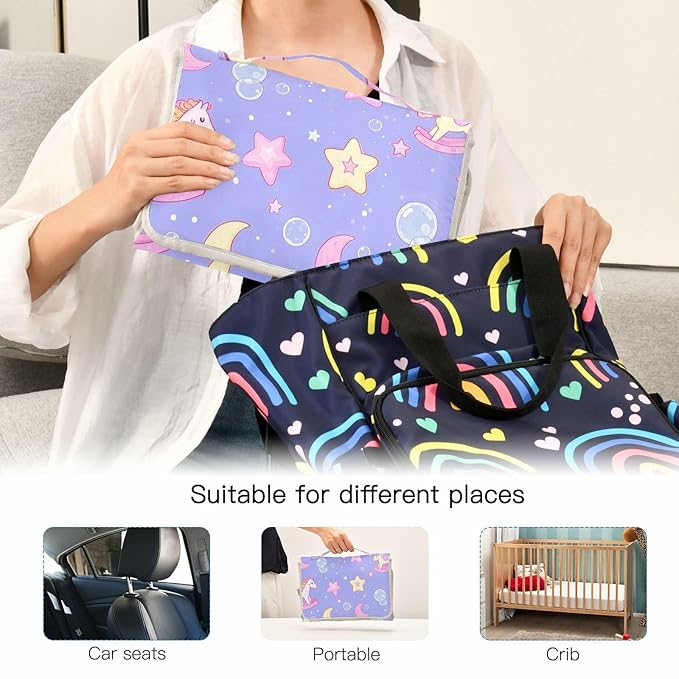 Cute Cartoon Rocking Horse Star Purple Peach Reusable Changing Table pad with Tissue Pocket Diaper Changing pad Portable for Girl & Boy cambiador de pa?ales para Bebes