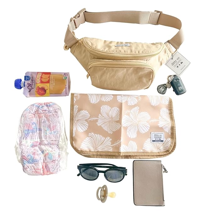 Ditty Co. - Lanikai Small Diaper Bag - Portable Changing Pad - Crossbody Bags For Women - Fanny Pack - Baby Travel Essentials (Natural Tan)