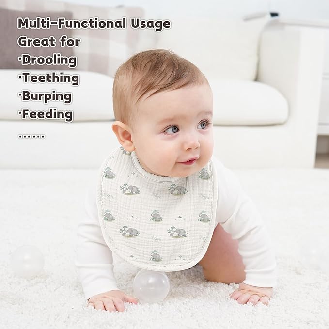 Susurration Muslin Baby Bibs 8 Pack Bandana Drool Bibs, Soft Square Adjustable Baby Drooling Bibs for Unisex Girls & Boys