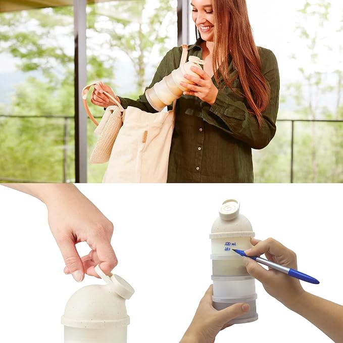 Babymoov Babydose Formula Dispenser On-the-Go, BPA-Free Baby Formula and Snack Container, Travel Essential, 4 Airtight Compartments, XL Capacity, Ergonomic, Dishwasher-Safe, Made in France, Beige