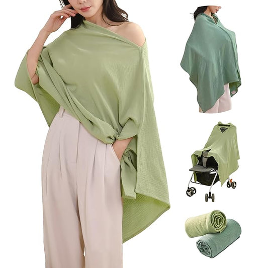 TADO MUSLIN 2-Pack Muslin Nursing Cover for Baby Breastfeeding, 100% Organic Cotton Breastfeeding Cover for Mom, Soft Breathable Privacy Nursing Apron, Multi-use Stroller Cover & Car Seat Canopy Green