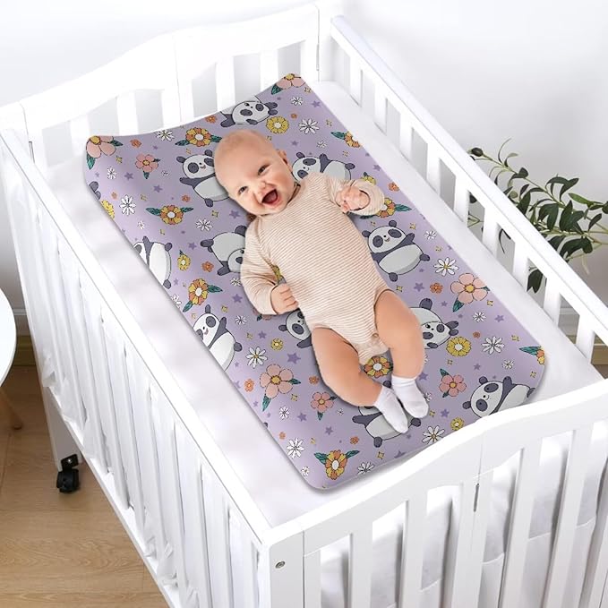 Panda Floral Changing Pad Covers Changing Table Cover for Baby Boys and Girls Soft Breathable Changing Pad Sheets Cover Soft Breathable Purple