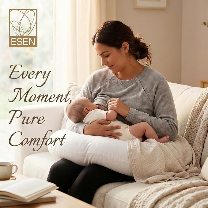 ESEN Nursing Pillow and Body Positioner for Breast Feeding and Bottle Feeding, Naked Ultra Soft Baby Breastfeeding Pillows for More Support for Mom and Baby (Naked Pillow)