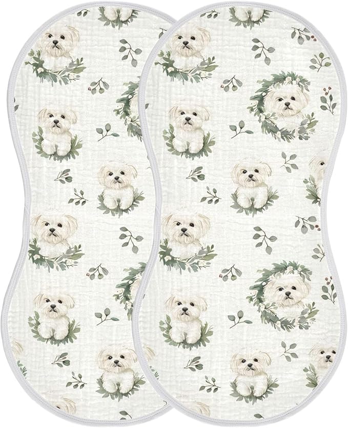 vvfelixl Baby Burp Cloths Cartoon Maltese Dog Wear Wreath Baby Newborn Cotton Burping Cloths Set Babys Washcloths 4 Pack