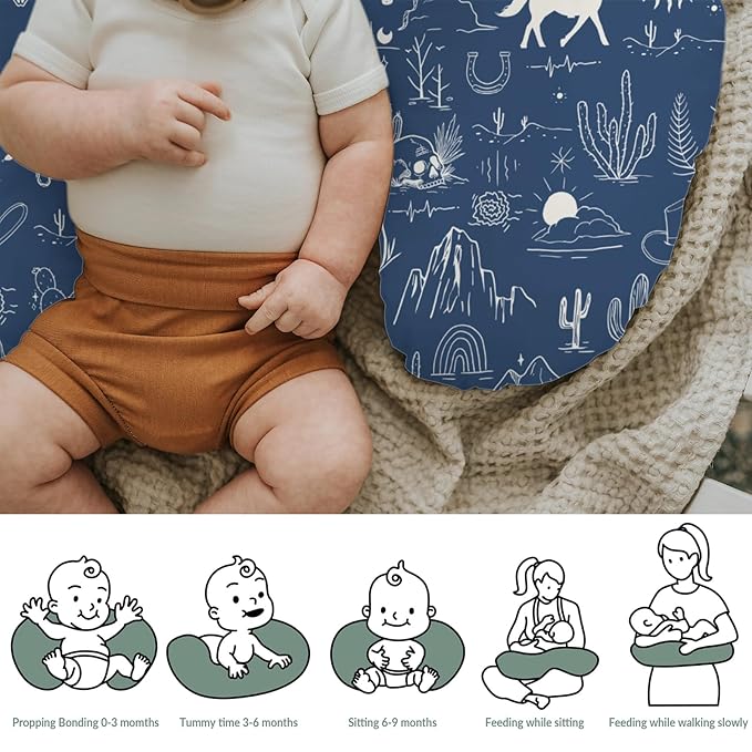 Western Cowboy Baby Nursing Pillow Covers for Boy Girl Wild West Cactus Mountain Snake Cattle Skull Sun Nursing Pillow Slipcovers for Breastfeeding Pillows Desert Adventure Soft Stretchy Cover
