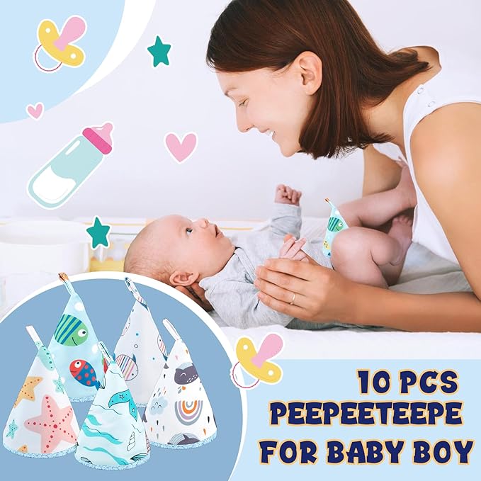 10 Pcs Coral Velvet Peepeeteepe Baby Boy with Storage Bag & Laundry Bag, Strong Water Absorption Pee Peep Teepee for Baby Boy, Reusable Pee Covers for New Parents Gift