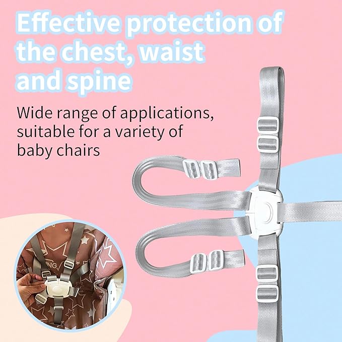 Universal 5-Point Harness Replacement Straps - Adjustable, Washable Safety Belt Compatible with High Chairs & Strollers, Secure Baby & Toddler Seating