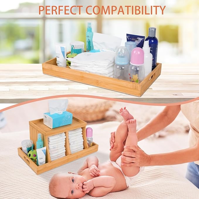 Three colors Bamboo Diaper Organizer, Wooden Diaper Caddy, Changing Table Organizer Storage Organizer, Nursery Baby Organization
