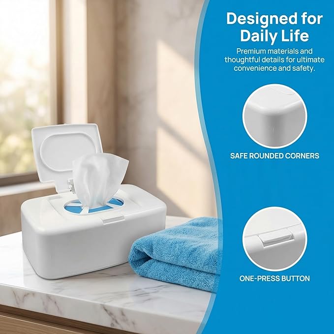 BESPORTBLE 3Pcs White PP Wipe Dispenser Box: Push Button Holder for Baby and Adult Flushable Wipes - Minimalist Wet Tissue Case Fits Water