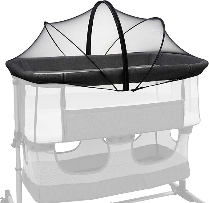 Bassinet Mosquito Net Cover to Keep Cats & Bugs Out for Baby, Two-Way Zipper, Portable Bassinet Cover with Storage Bag, Breathable Baby Mosquito Net for Travel Crib, Black