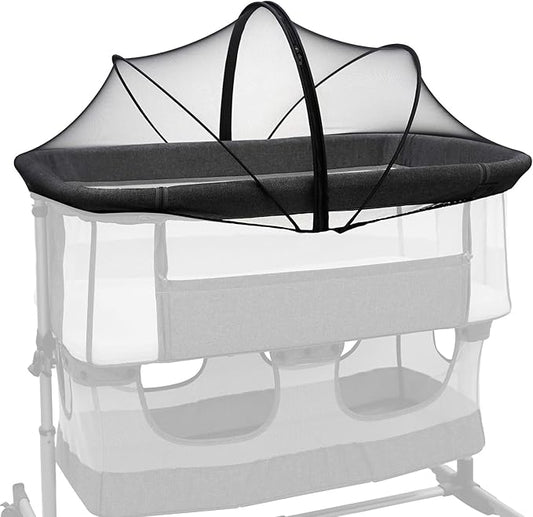 Bassinet Mosquito Net Cover to Keep Cats & Bugs Out for Baby, Two-Way Zipper, Portable Bassinet Cover with Storage Bag, Breathable Baby Mosquito Net for Travel Crib, Black