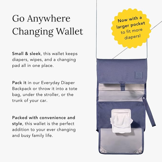 Huhu Baby Changing Wallet – Compact, Portable Diaper Changing Pad for Travel – Easy to Clean, Foldable Changing Mat – Must Have Diaper Bag Accessory for New Parents (Dusky Blue)