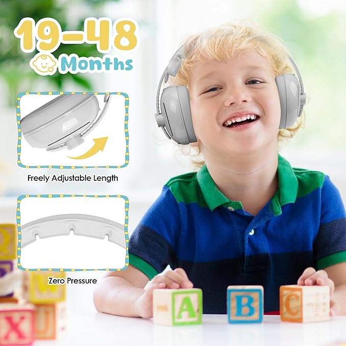 Empireway Baby Ear Muffs Noise Protection 2-in-1 for Infants & Toddlers to 1-48 Months,Adjustable, Lightweight,Foldable Noise Cancelling Headphones,GS010-Grey