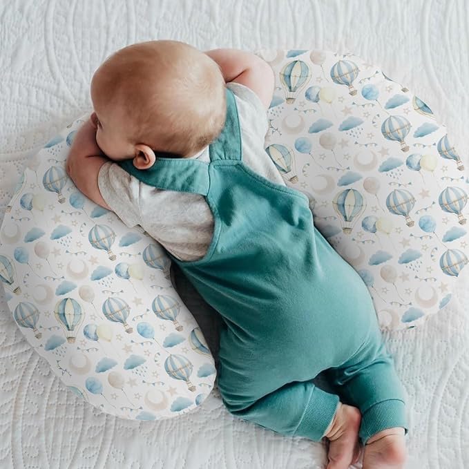 Neutral Blue Hot Air Balloons Baby Nursing Pillow Covers for Boy Girl Pastel Balloons Moon Star Clouds Nursery Pillowcase for Breastfeeding Pillows Boho Sky Soft Stretchy Slipcovers for Newborn Infant