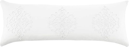 Sweet Jojo Designs White Boho Bohemian Body Pillow Case Cover (Pillow Not Included) - Solid Color Shabby Chic Princess Luxurious Luxury Elegant Vintage Designer Boutique Victorian Cotton Embroidered