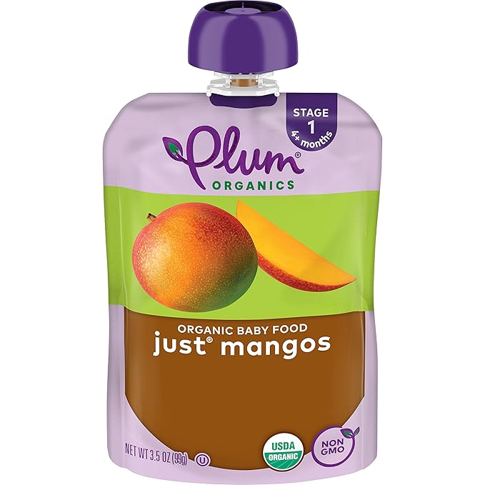Plum Organics Stage 1 Organic Baby Food - Just Mangos - 3.5 oz Pouch - Organic Baby Food Pouch (Pack of 4)