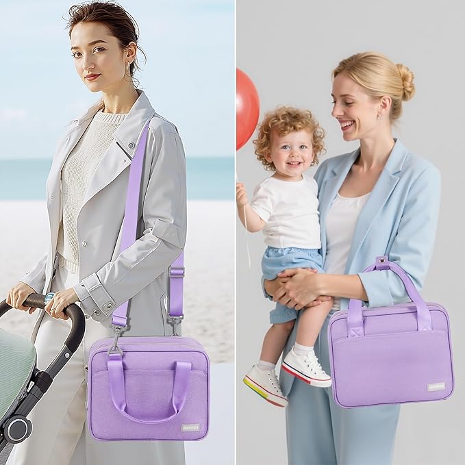 Wearable Breast Pump Bag with Cooler Compartment Compatible with Momcozy M5/S12 Pro, Elvie & Medela Pump in Style, Carrying Case with a Ice Pack & Waterproof Mat for Breast Pump and Accessories,Purple