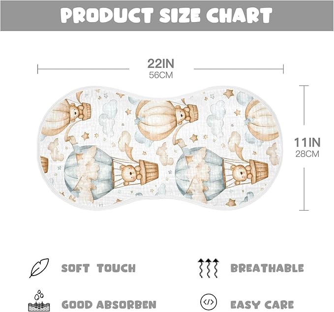 vvfelixl Baby Burp Cloths Bear Hot Air Balloon Baby Newborn Cotton Burping Cloths Set Babys Washcloths 4 Pack