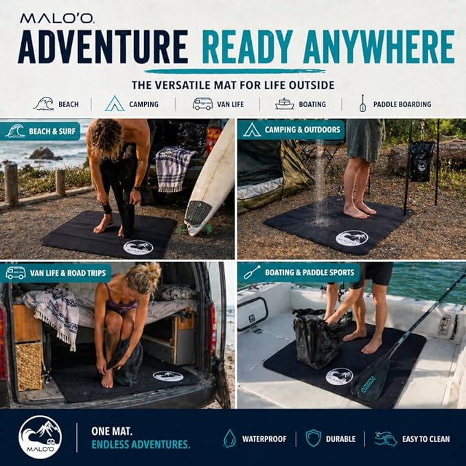 Malo’o Changing Mat – 4mm Neoprene Waterproof Surf Changing Mat, 36” x 30” Portable Wetsuit Changing Pad with Mesh Storage Bag, Quick-Dry Outdoor Mat for Beach, Camping, Van Life & Travel