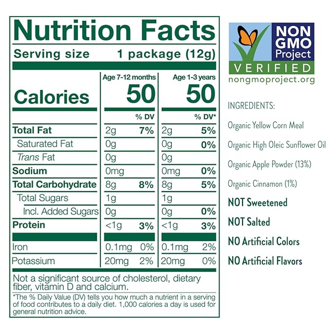 Little Bellies Organic Apple & Cinnamon Puffs Baby Snack (.42 oz Individual Packs), (Pack of 36)