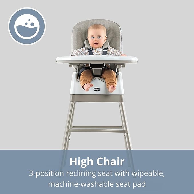 Chicco Stack Hi-Lo 6-in-1 Multi-Use Convertible High Chair, Reclines for Babies and Toddlers, Easy-Clean Baby High Chair Booster Toddler Seat Combo | Tide/Blue/Green