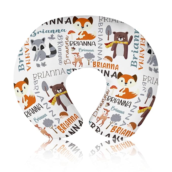 Baby Nursing Pillow Cover - Personalized Name Breastfeeding Pillow Cover with Animal Pattern, Stretchy Removable U-Shaped for New Moms, Soft Breathable Slipcover for Infant Boys Girls