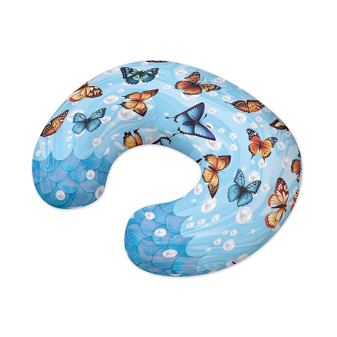 Forchrinse Colorful Butterfly Pearls Blue Mermaid Nursing Pillow Cover Ultra Soft Feeding Pillow Slipcover for Breastfeeding Moms