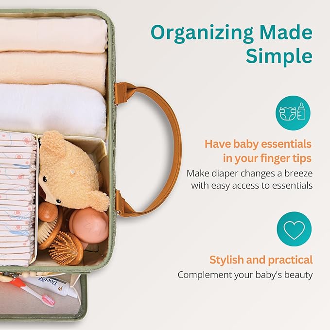Baby Diaper Caddy Organizer with Handle, Diaper Bag Tote, Baby Organizers and Storage Diaper Organizer for Nursery Decor and Nursery Organization, Baby Basket, Diaper Bag organizer, Car Diaper Caddy