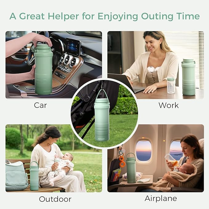 Momcozy 22oz Portable Breast Milk Cooler for Outdoor, Life Saver with 360° Total Cooling for 24 Hours, Larger Capacity Travel Breastmilk Chiller with 2pcs Baby Bottles for Breastmilk Storage