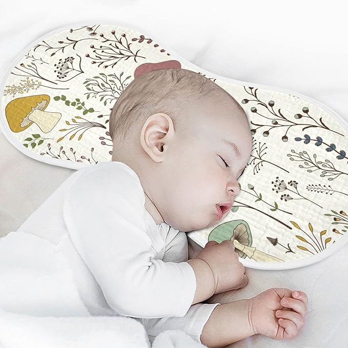 Moudou Mushroom Muslin Baby Burp Cloths 4 Pack, Super Absorbent Soft Cotton Burping Rags Feeding Bibs for Newborn Boys Girls