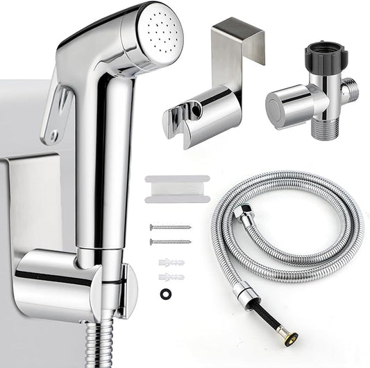Handheld Bidet Sprayer for Toilet, Bidet Sprayer Kit with Stainless Steel Hose for Feminine Wash, Adjustable Water Pressure Handheld Sprayer for Cloth Diaper Wash (Chrome Silver)