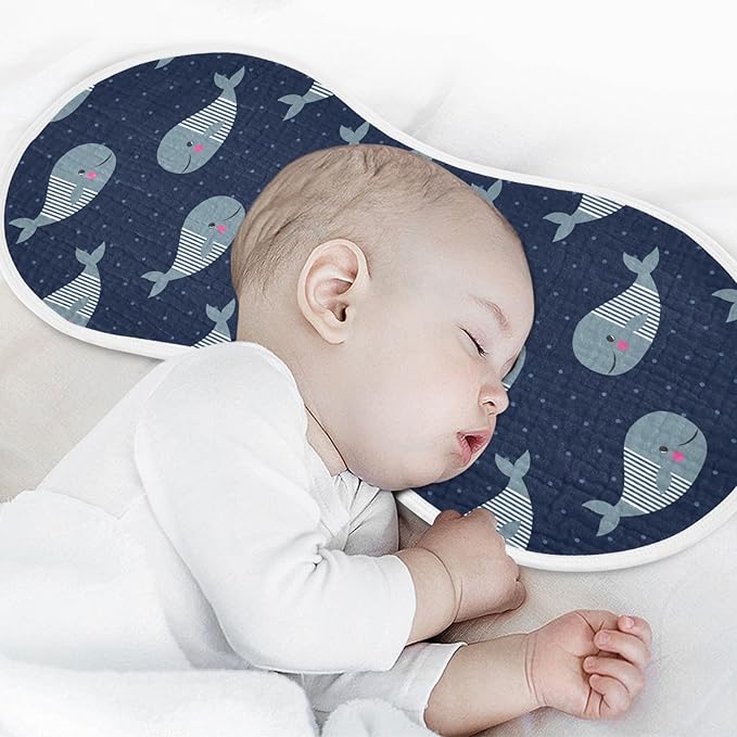 Cute Whale Blue Polka Dot Muslin Burp Cloths for Baby 2 Pack Soft 100% Cotton Baby Washcloths Bibs for Boy Girl